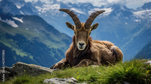 a billy goat in the alps on a mountain. Generative AI