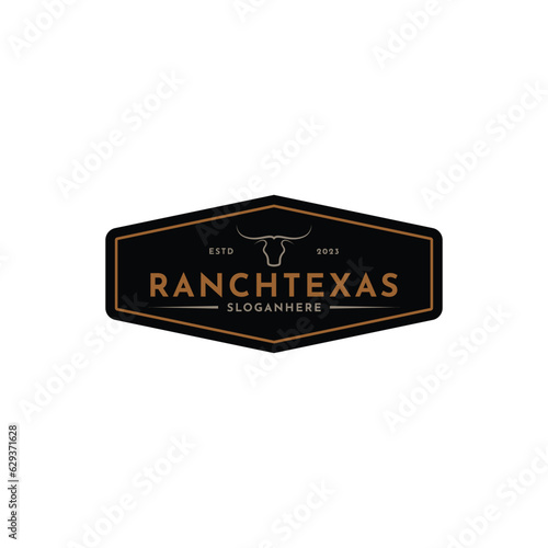 Texas Longhorn Buffalo Bull Cattle Farm Ranch countryside Country Western Vintage Retro Logo Design