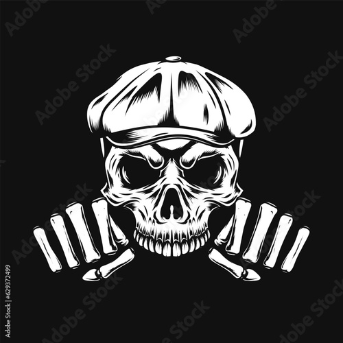 flat cap skull punch vector illustration