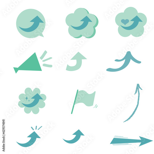 青緑色の矢印のベクターイラストアイコンセット