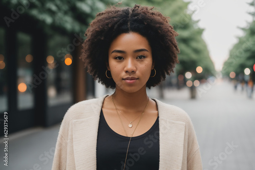 portrait of a woman in a city. Generative AI