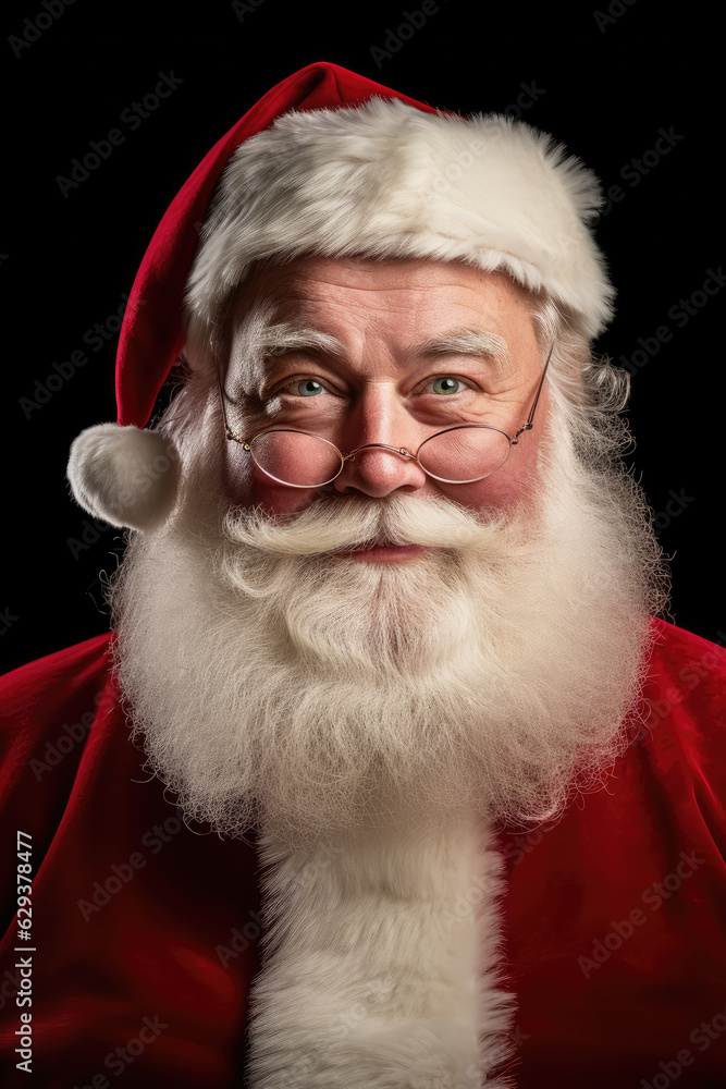 Advertising portrait of friendly Santa Claus looking at camera in studio production. Advertising portrait of friendly Santa Claus looking at camera in studio production.