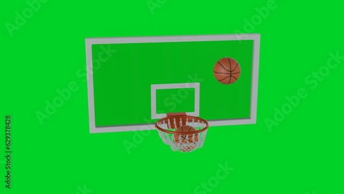 basketball hoop and ball, consecutive three-pointers, shooting as transparent greenback movie. photo