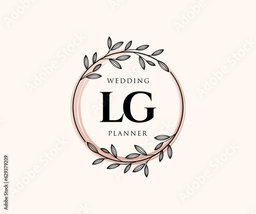 LG Initials letter Wedding monogram logos collection, hand drawn modern minimalistic and floral templates for Invitation cards, Save the Date, elegant identity for restaurant, boutique, cafe in vector