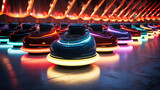 A cluster of bumper cars lined up for the ride at an amusement park