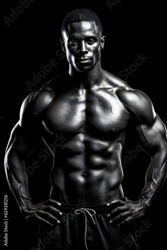 Sculpted Black Male Bodybuilder in Black and White