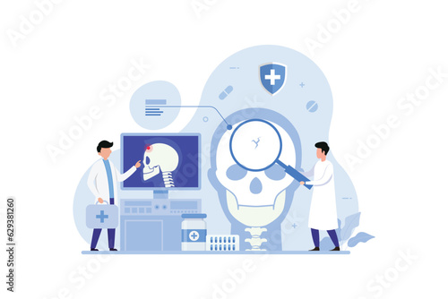 Examination of skull fractures with x-rays illustration concept