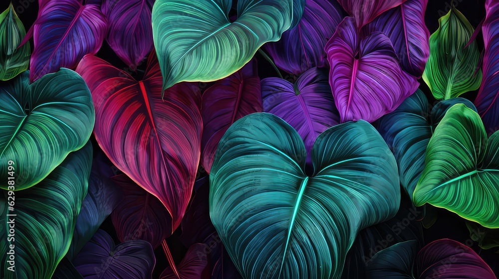 Tropical leaves background green and coloful