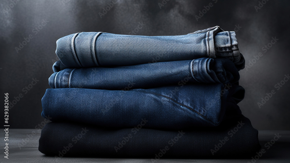 pairs of jeans sit gracefully against a grey backdrop