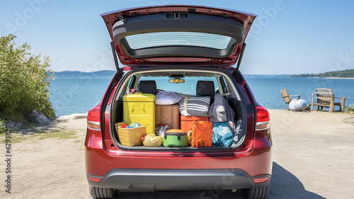 Car trunk is packed with suitcases and bags, all set for the holiday departure