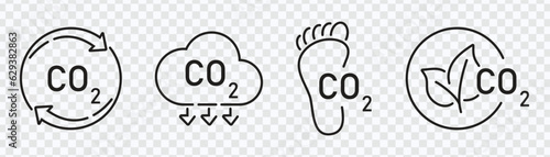 Carbon footprint, CO2 neutral, net zero, sustainable development editable stroke outline icons set isolated.