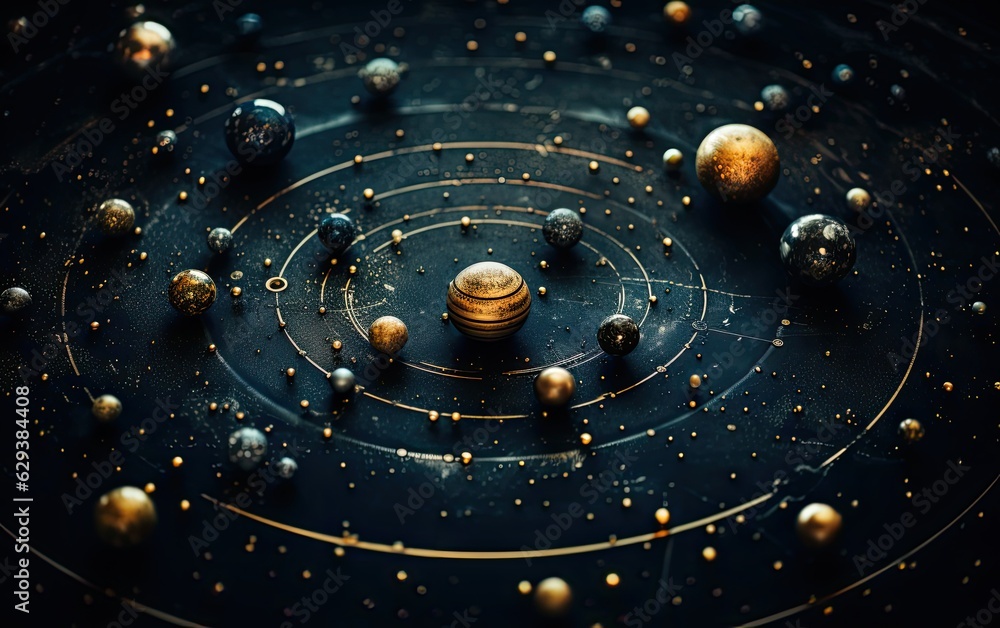 Fototapeta premium Golden dimensions multiverse planets.