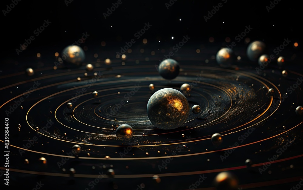 Fototapeta premium Golden dimensions multiverse planets.