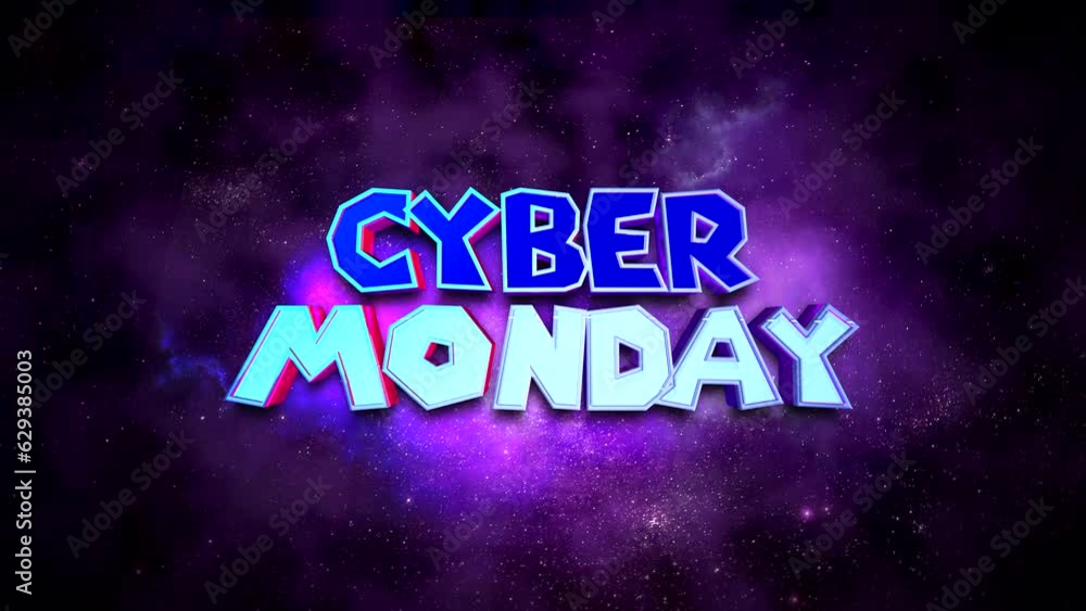 Set against the mesmerizing expanse of a purple-clouded galaxy, the Cyber Monday cartoon text shines, promising otherworldly deals amidst the stars Set against the mesmerizing expanse of a purple-clouded galaxy, the Cyber Monday cartoon text shines, promising otherworldly deals amidst the stars