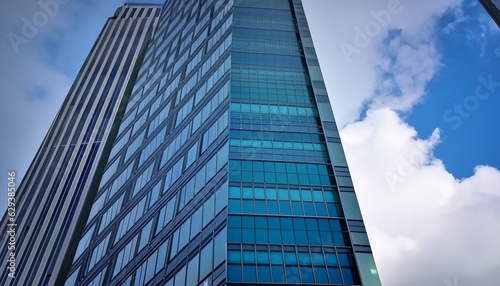 Capturing the Reflective Beauty of Skyscrapers and Office Buildings against a Blue Sky with White Clouds