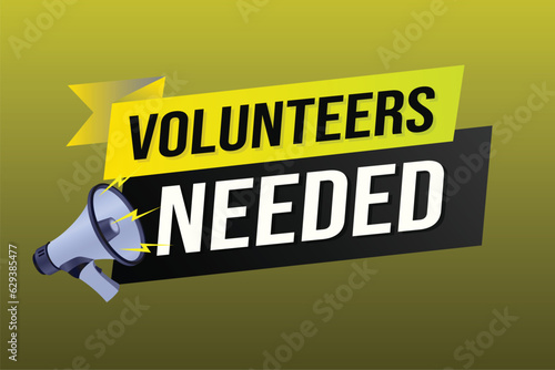 Volunteers needed word concept vector illustration with lines 3d style for social media landing page, template, ui, web, mobile app, poster, banner, flyer, background, gift card, coupon, label	