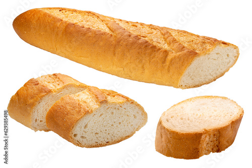 Baked delicious baguette bread isolated on white background, Baguette bread on white Png file.