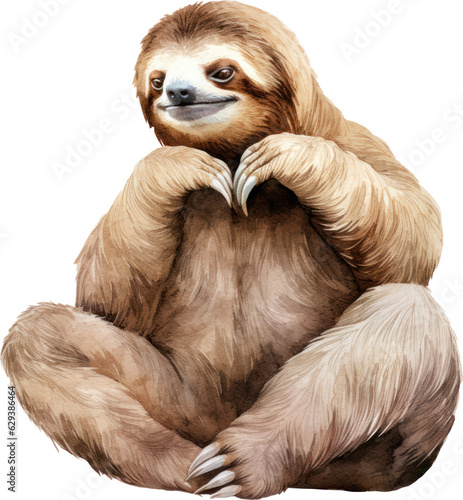 Cute sloth watercolor illustration. Generative AI