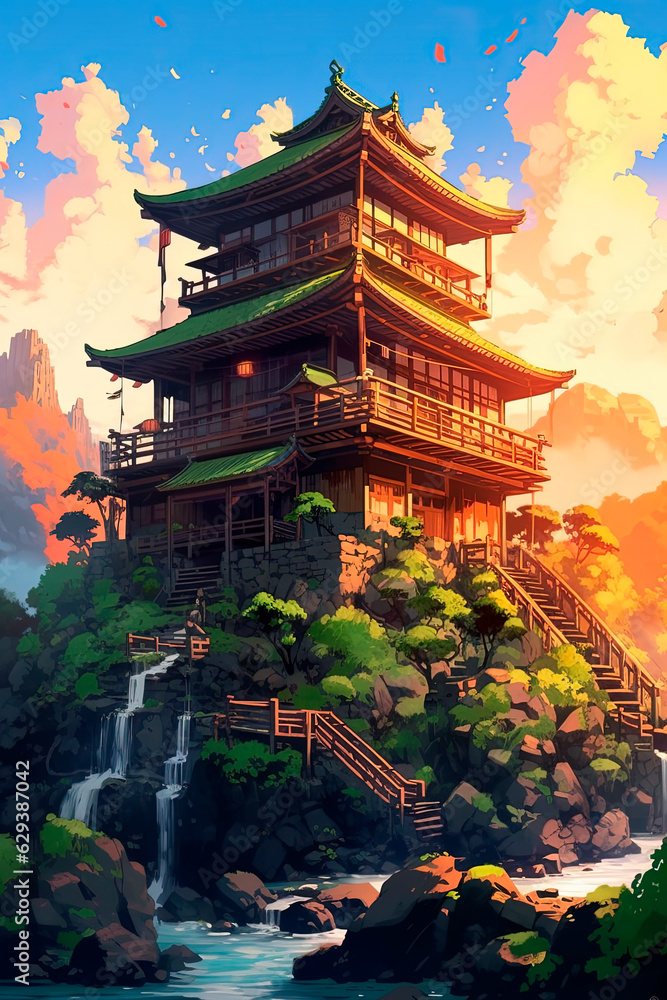 A house on top of lush green hills. Generative AI A house on top of lush green hills. Generative AI