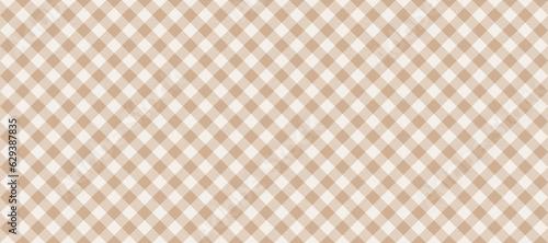 Diagonal gingham seamless pattern. Beige and white vichy background texture. Checkered tweed plaid repeating wallpaper. Natural nude fabric and textile swatch design for print. Vector backdrop 