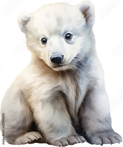Cute polar bear watercolor illustration. Generative AI