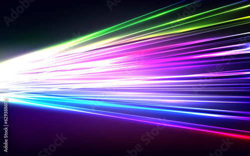 Abstract background of long explosure tale light on blue. Technology backgroud, abstract multicolor background with motion blur.