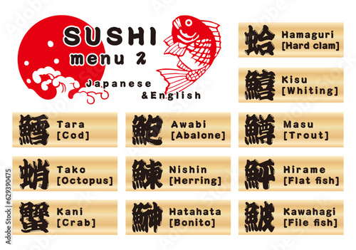 寿司木札メニューセット2　日本語&英語