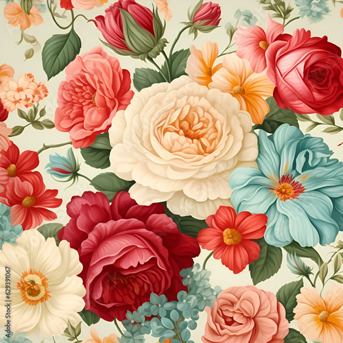 seamless background with roses,blossemdesigengarden,AI generated