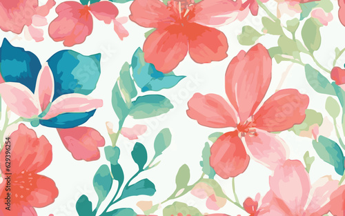 colorful watercolor flowers, seamless flowers pattern