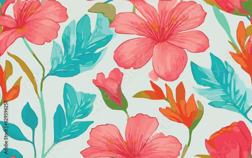 colorful watercolor flowers  seamless flowers pattern