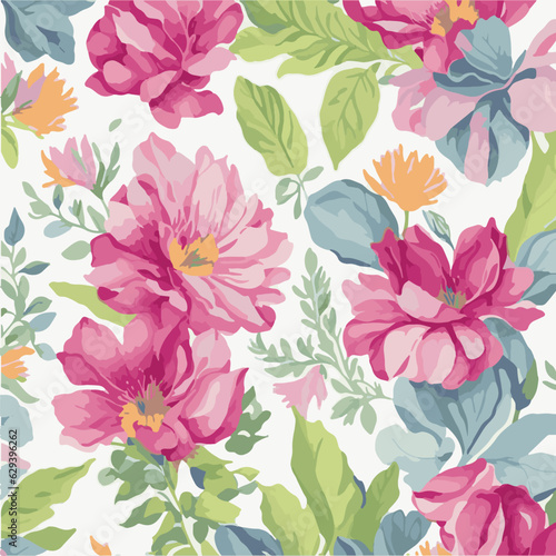 colorful watercolor flowers  seamless flowers pattern