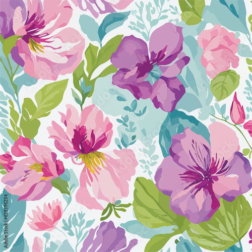 colorful watercolor flowers, seamless flowers pattern