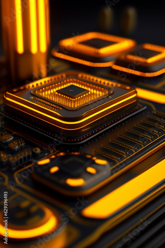 Yellow orange skiff greeble corroded metallic control board front view with wires and metal  control board filled photo