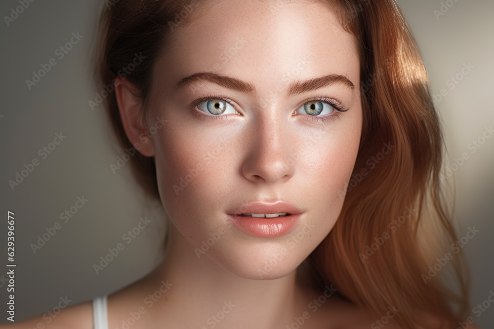 Naklejka premium Portrait of beauty caucasian woman with perfect healthy glow skin facial
