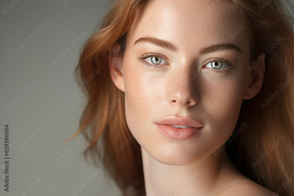 Fototapeta premium Portrait of beauty caucasian woman with perfect healthy glow skin facial