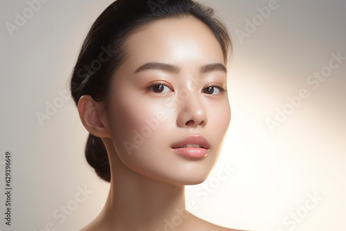 Fototapeta Portrait of beauty asian woman with perfect healthy glow skin facial