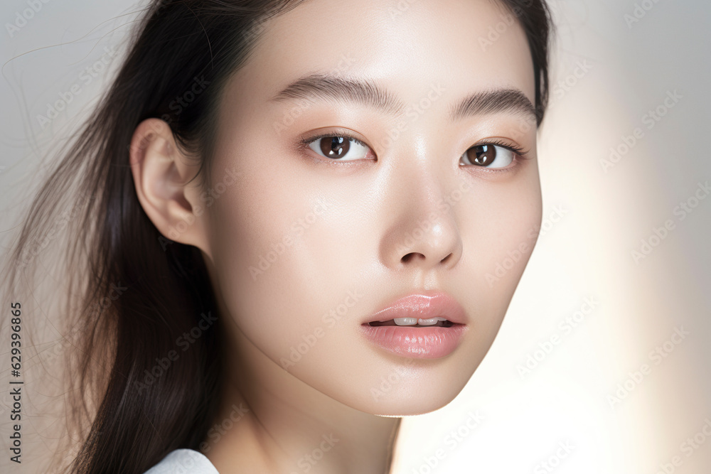 Naklejka premium Portrait of beauty asian woman with perfect healthy glow skin facial