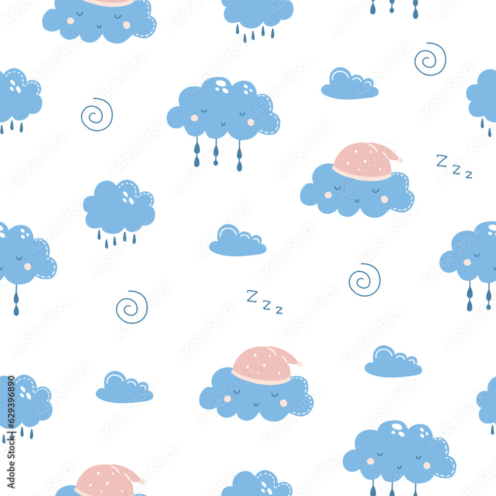 Seamless pattern with cute clouds. Good night. Vector illustration for textile and nursery decoration Seamless pattern with cute clouds. Good night. Vector illustration for textile and nursery decoration