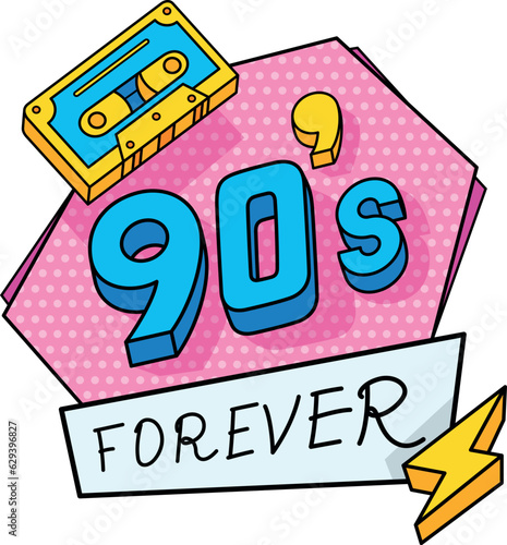 90s forever pop art groovy design poster with audio cassette and lightning isometric vector