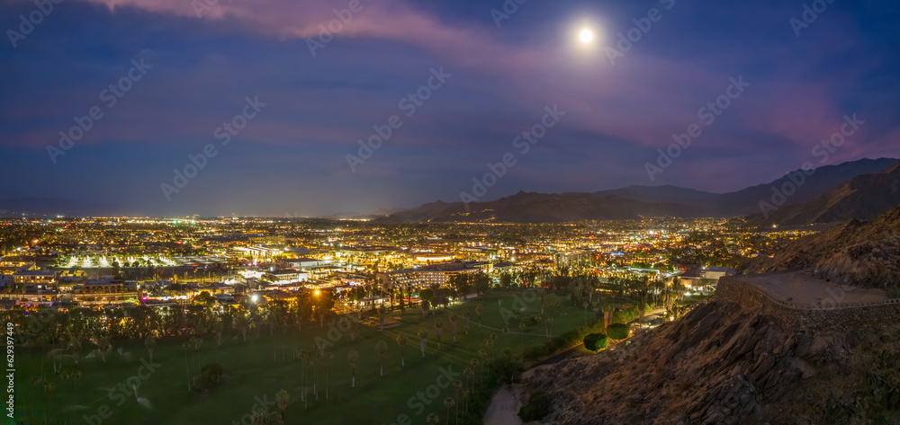 Night Aerial views of Downtown Palm Springs