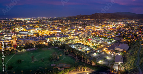 Obraz na płótnie Night Aerial views of Downtown Palm Springs