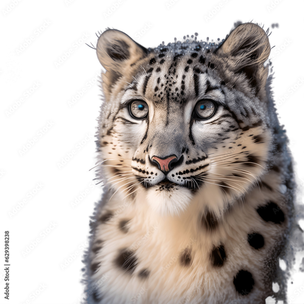 Portrait of snow leopard isolated on transparent background