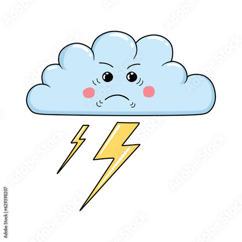 Lightning cloud weather, cartoon illustration