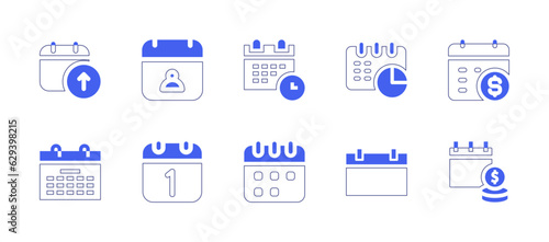 Calendar icon set. Duotone style line stroke and bold. Vector illustration. Containing calendar, date of birth, planning.