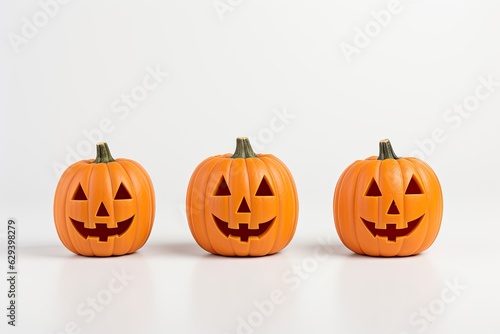 Spooky and twisted pumpkins with eerie faces on a clean white background. Generative AI