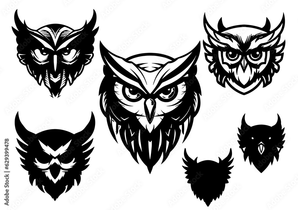 Logos iconos siluetas de Buhos Logos iconos siluetas de Buhos