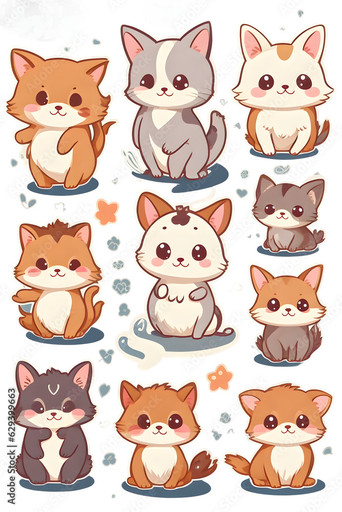 cute animals stickers on transparent background