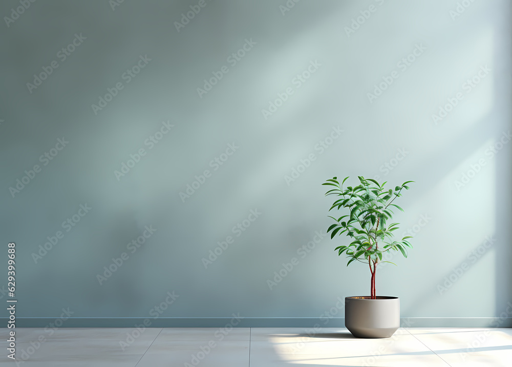 Tranquil Escape: Empty Apartment with Potted Plant Mock-Up Tranquil Escape: Empty Apartment with Potted Plant Mock-Up