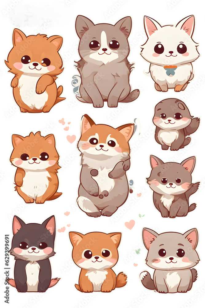 Fototapeta premium cute animals stickers on transparent background