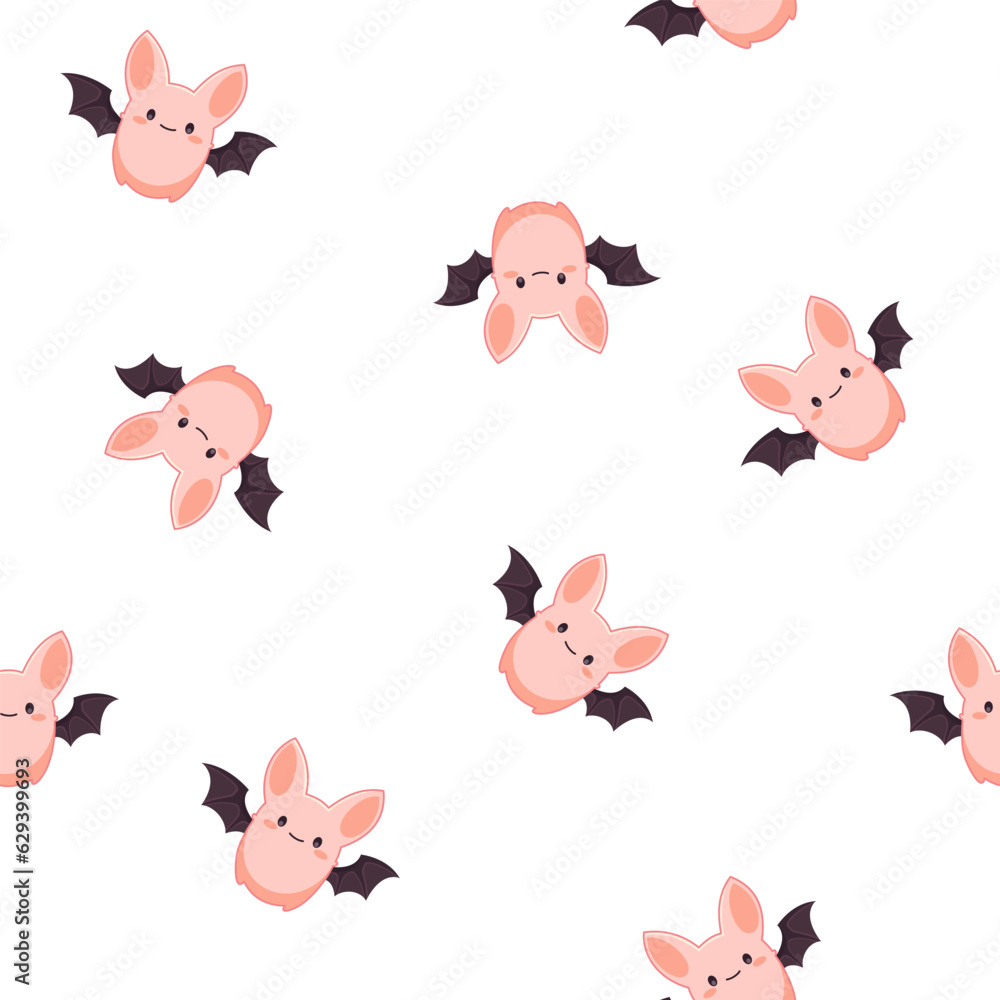 Seamless vector pattern. Cute bats in kawaii style. Vector illustration